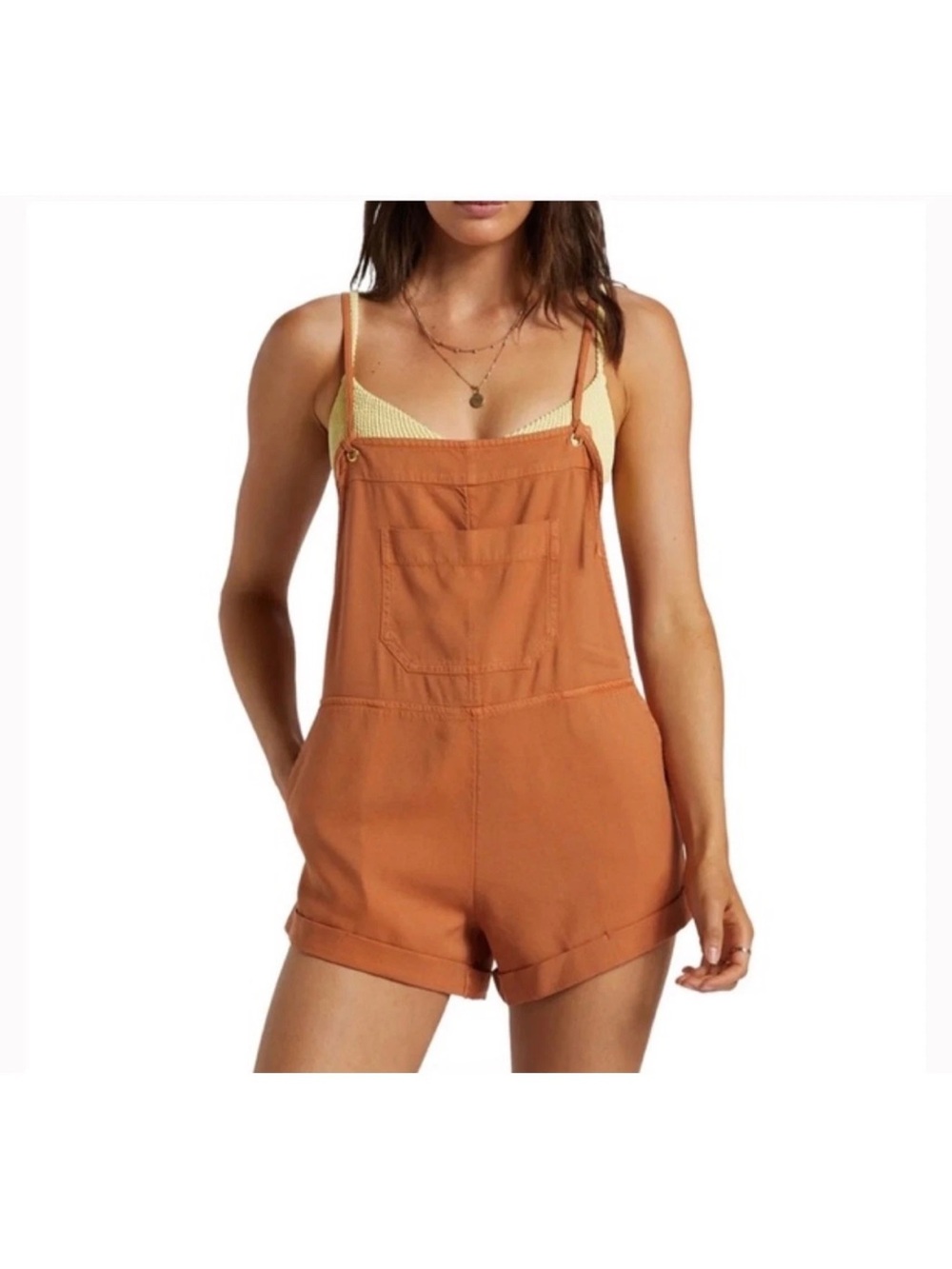 Billabong Wild Pursuit Overall Short Romper, Orange Medium Surf Cover up